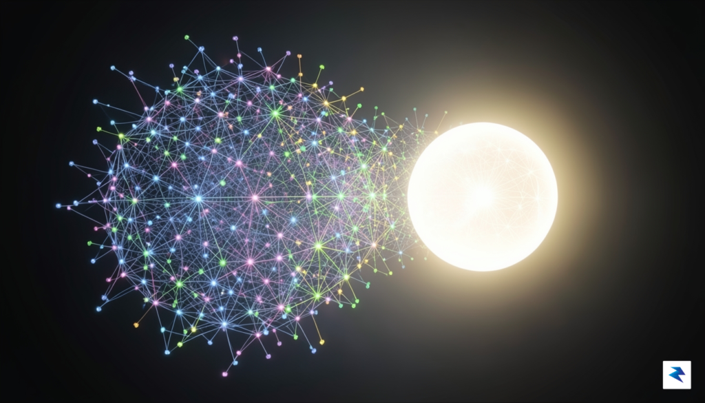 A conceptual digital visualization showing a massive, glowing neural network&hellip;