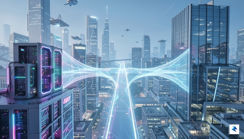 A conceptual digital visualization of a glowing, translucent 2027 timeline&hellip;