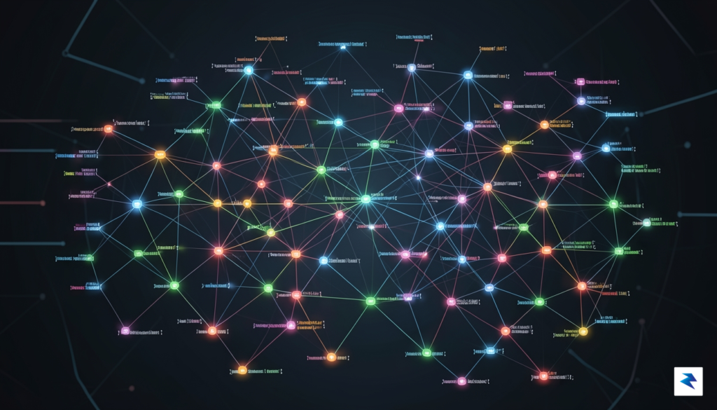 A sophisticated data visualization showing a network graph of interconnected…