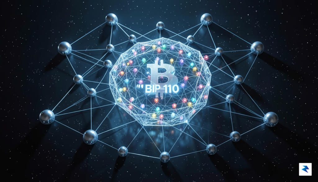 A digital visualization of a Bitcoin node network, showing data…