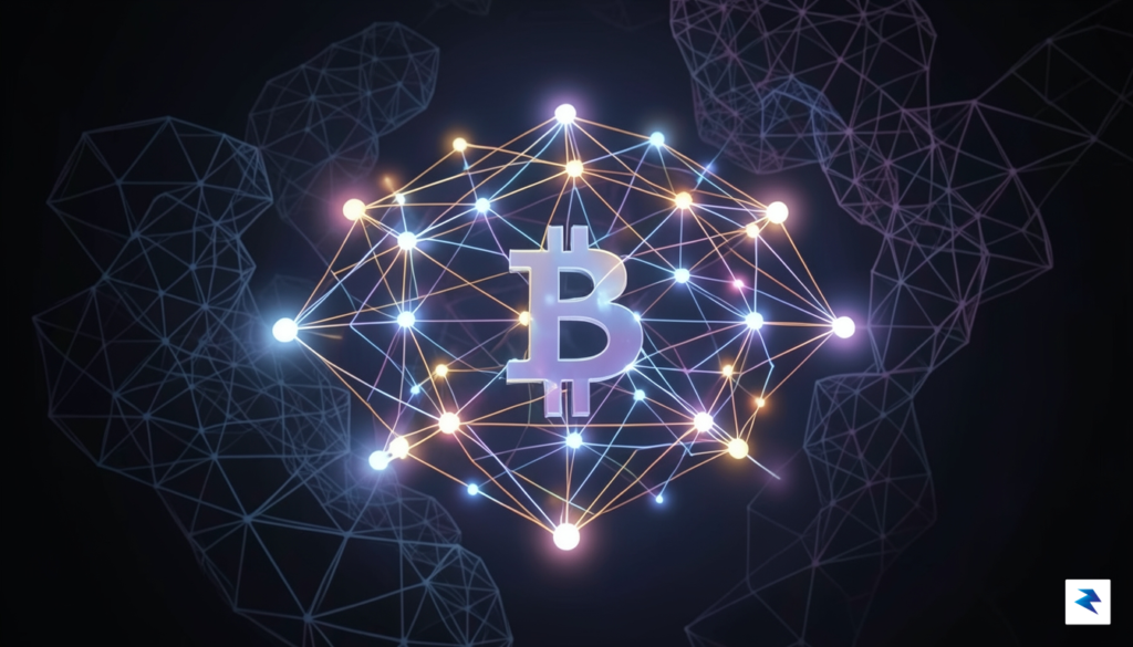 A conceptual digital art piece representing the decentralized Bitcoin network…