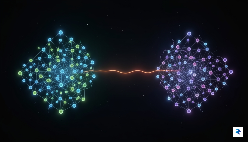 A conceptual digital illustration showing a network of glowing, interconnected…