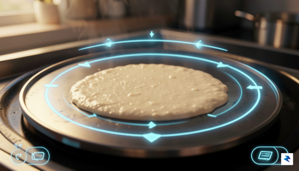 A vibrant, close-up shot of a digital dosa being spread…
