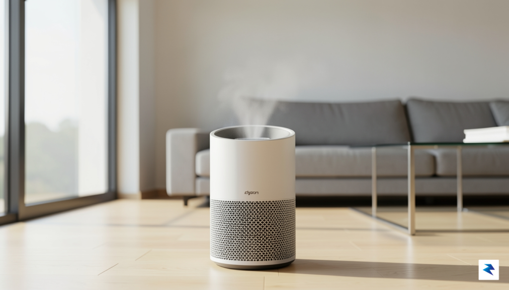 A sleek, close-up studio shot of a Dyson air purifier&hellip;