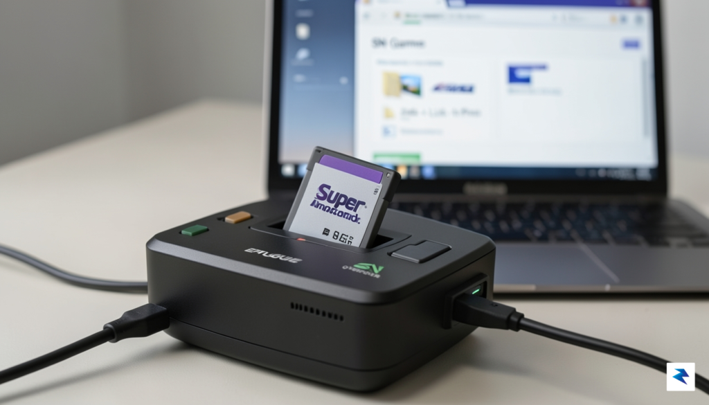 A close-up, high-resolution shot of a Super Nintendo cartridge being&hellip;