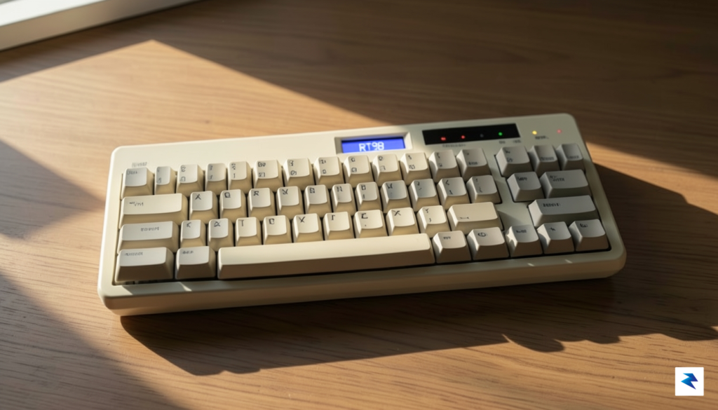 A top-down close-up shot of the Epomaker RT98 mechanical keyboard…
