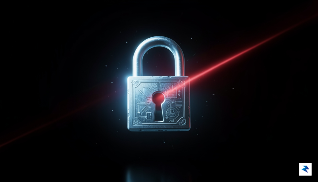 A conceptual digital illustration showing a glowing padlock being scanned&hellip;