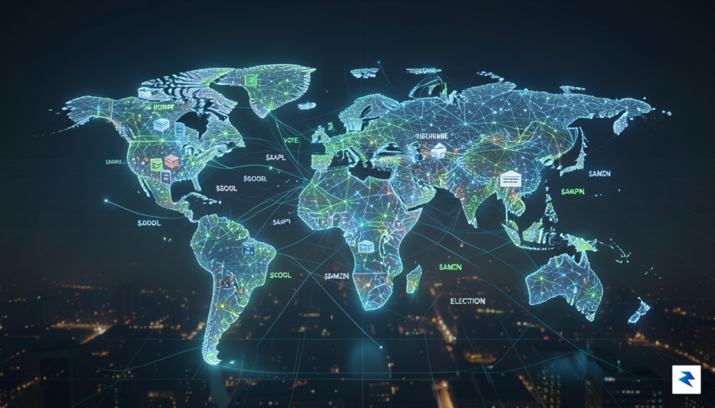 A digital visualization showing a glowing, interconnected global network of&hellip;