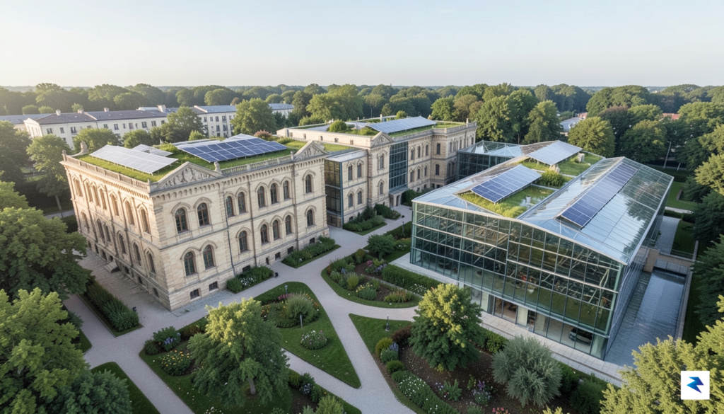 An aerial view of a modern European research hub showing&hellip;