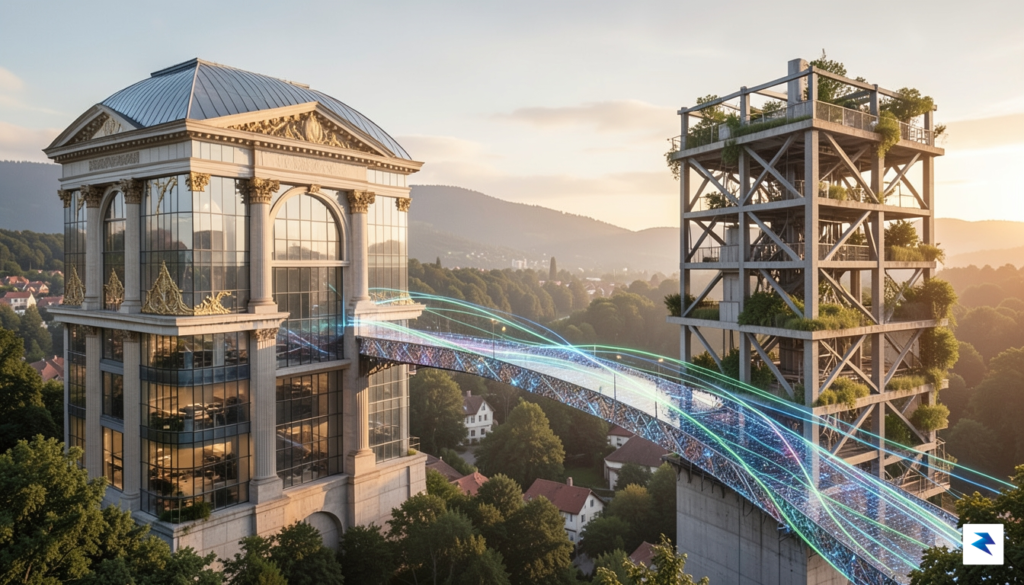 A conceptual digital illustration showing a futuristic bridge being built&hellip;