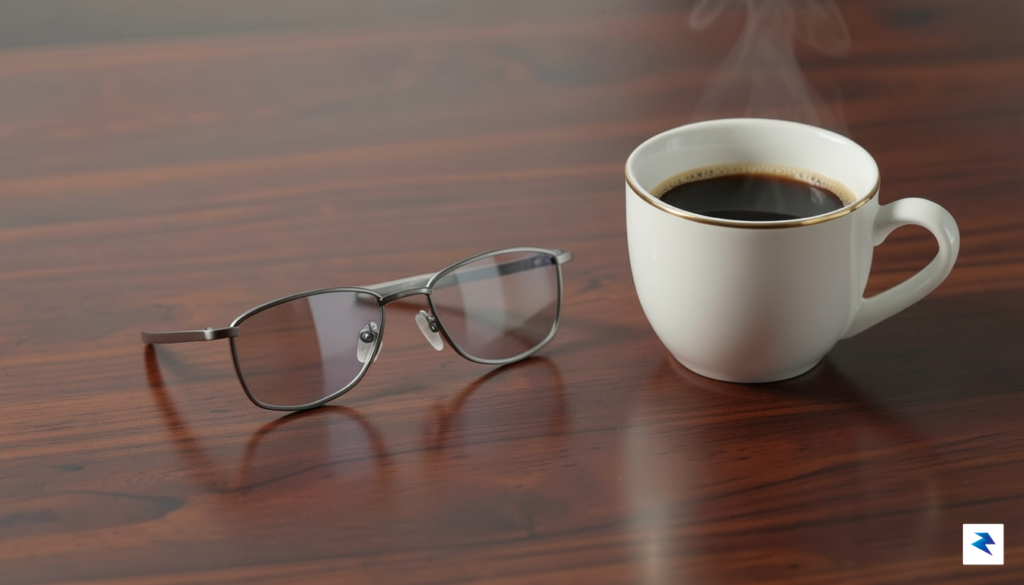 A sleek, modern pair of lightweight smart glasses resting on…