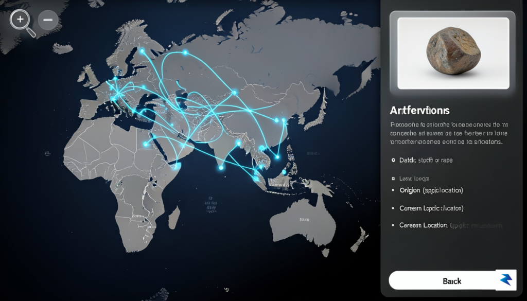 A clean, high-resolution digital map interface showing glowing lines connecting&hellip;