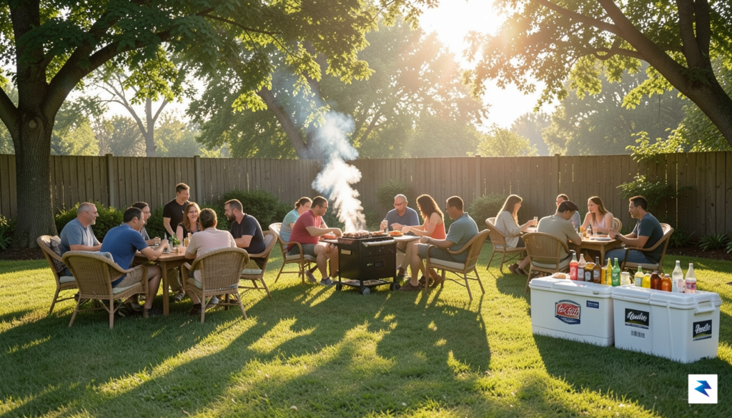 A diverse group of people enjoying a backyard barbecue in&hellip;