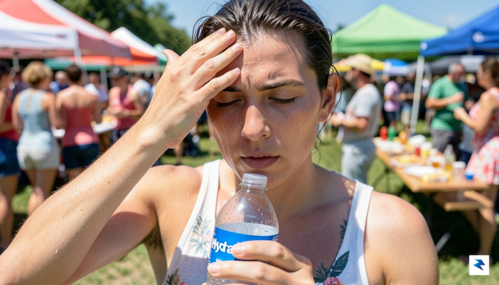 A close-up, high-definition photo showing a person wiping sweat from&hellip;