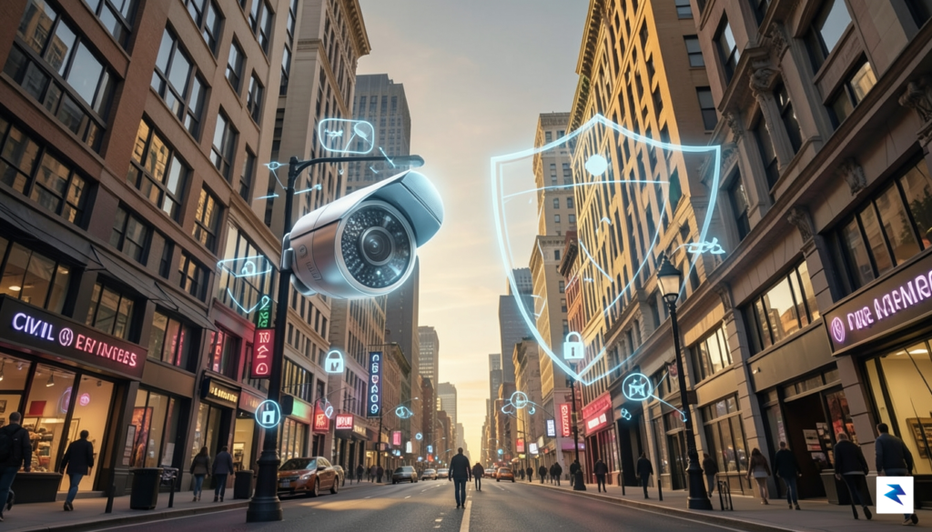 A conceptual illustration of a city street featuring a digital&hellip;