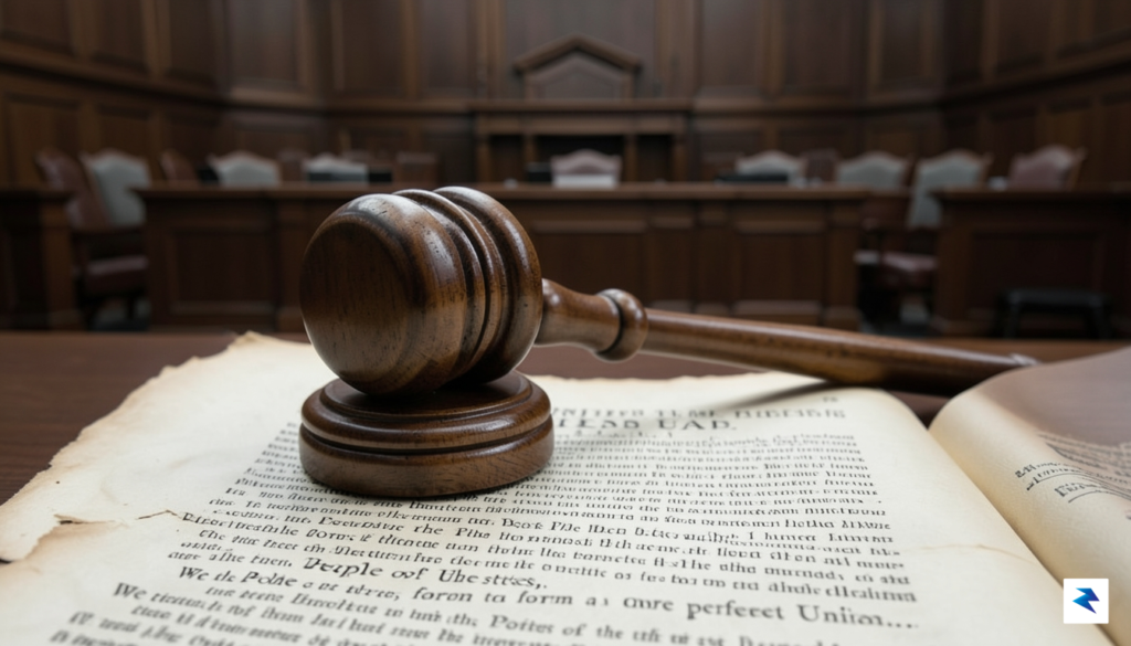 A close-up of a wooden judge's gavel resting on an&hellip;