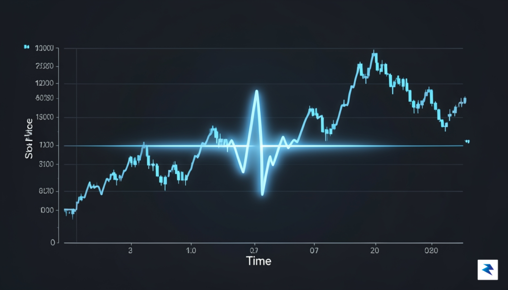 A digital visualization of a fluctuating stock market graph overlaid…