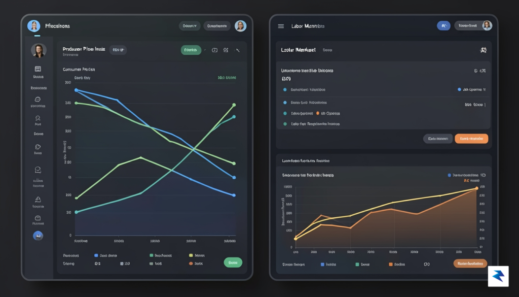A digital data visualization dashboard showing downward trending lines for…
