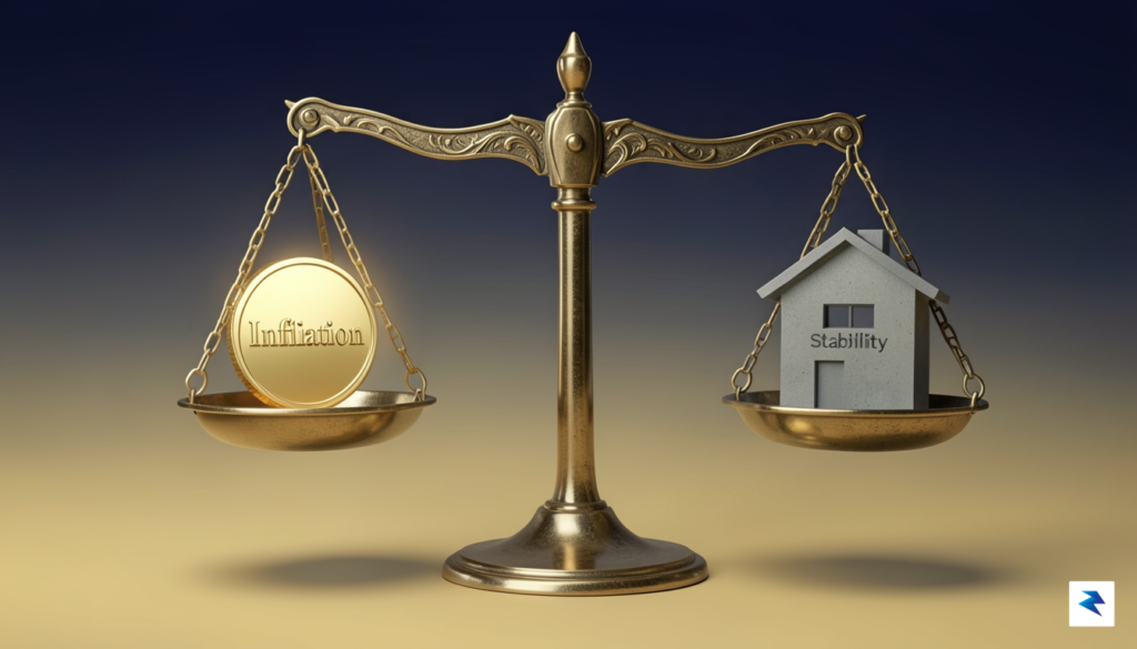 A conceptual digital illustration showing a balance scale with a…