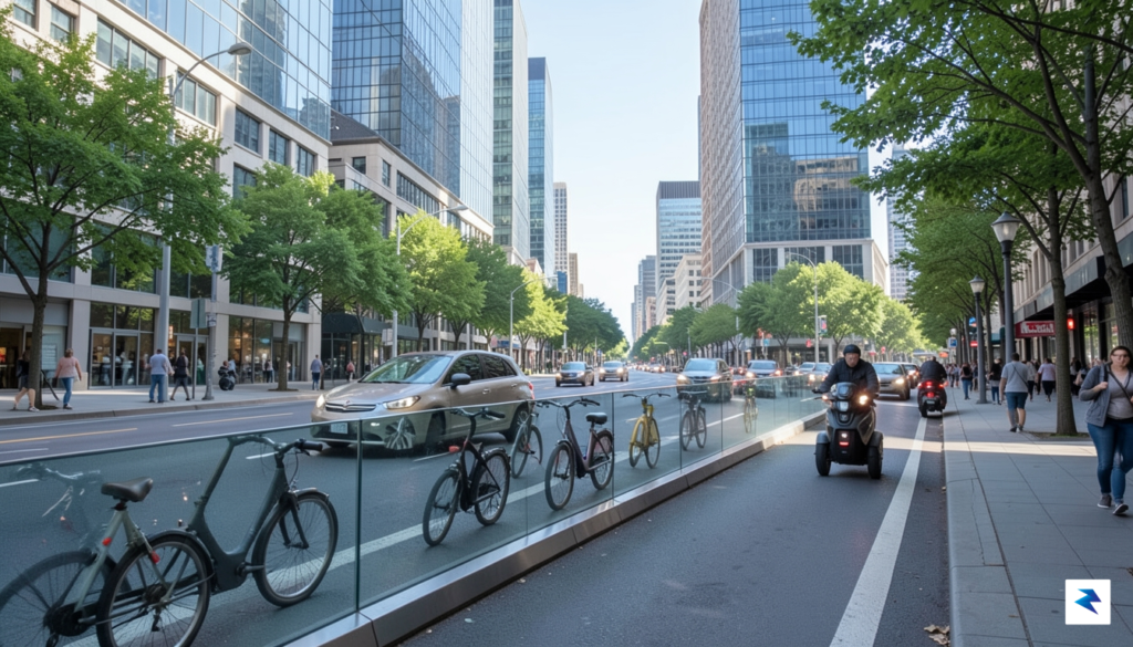 A sleek, modern city street with a dedicated lane for&hellip;