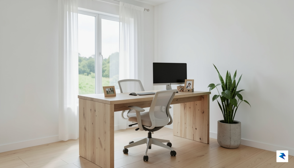 A calm, minimalist professional office space bathed in soft natural&hellip;