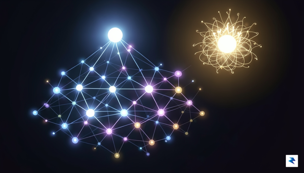 A conceptual digital illustration showing a complex, interconnected network of&hellip;