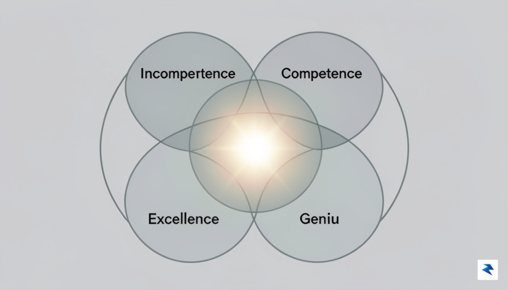 A conceptual diagram showing four overlapping circles representing Incompetence, Competence,…
