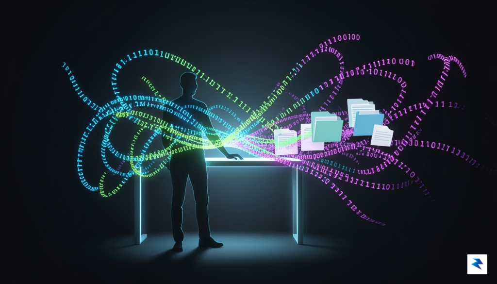 A conceptual illustration showing a digital silhouette of a person…
