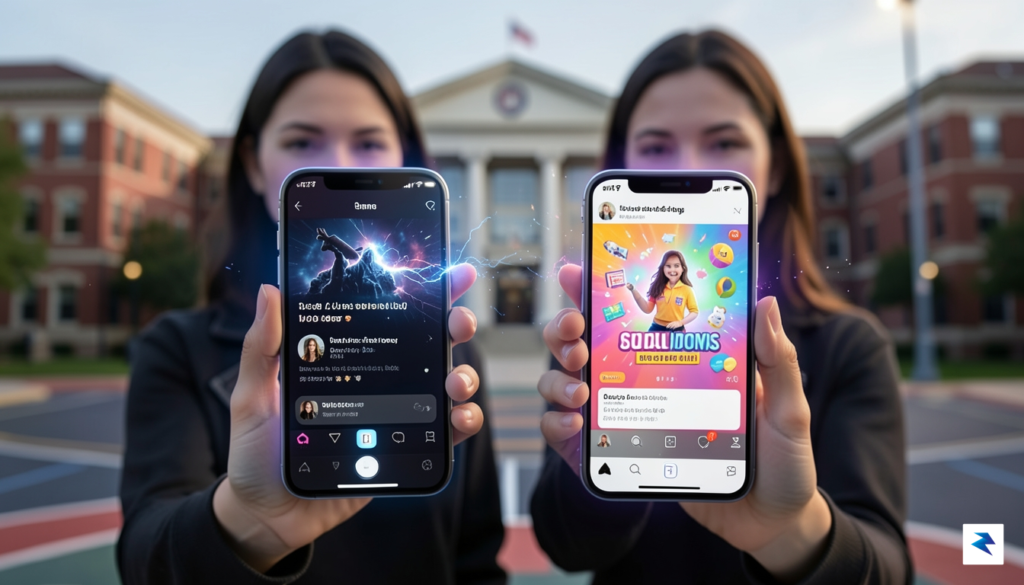 A conceptual digital illustration showing two competing social media app&hellip;