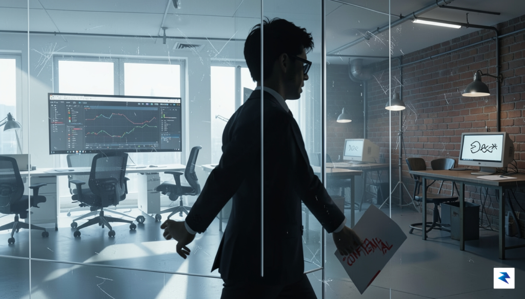A digital illustration showing a glass wall between two competing&hellip;