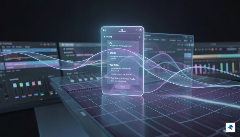 A high-tech, sleek 3D visualization of a digital assistant interface…