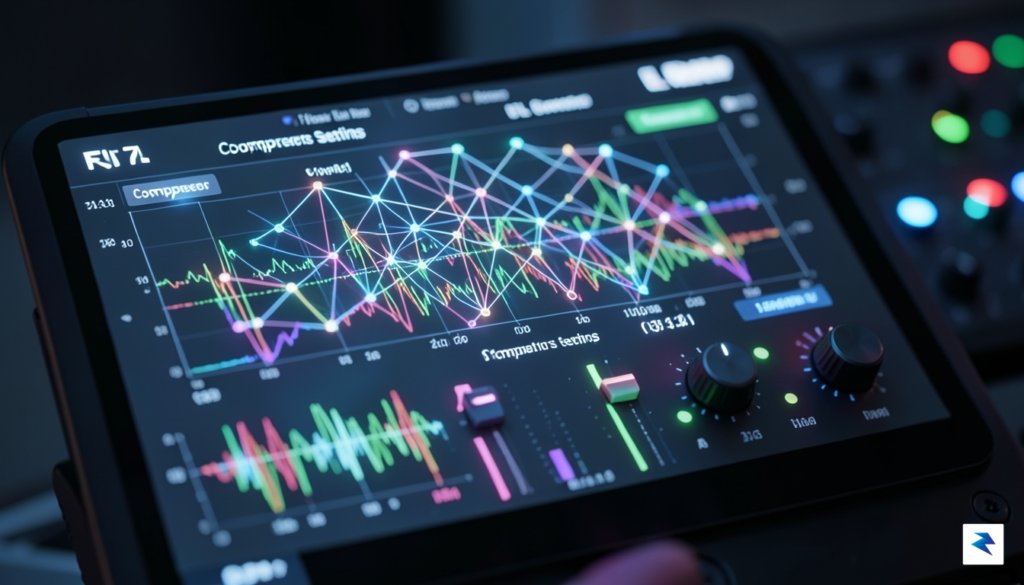A close-up, high-tech interface view of an FL Studio mixer…