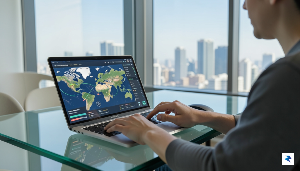 A modern, sleek workspace showing a travel advisor using a&hellip;