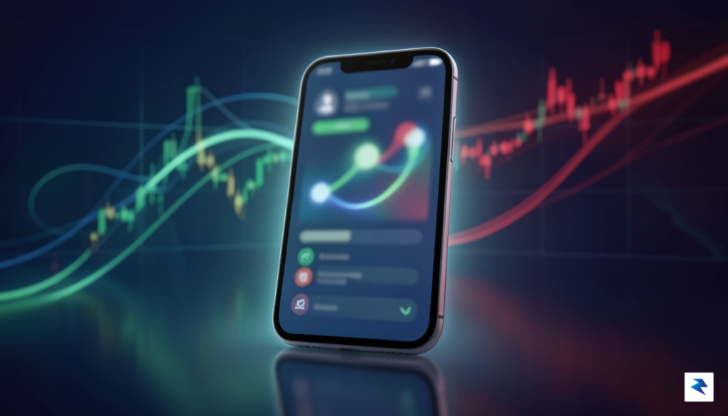 A digital illustration showing a blurred, glowing user interface on…