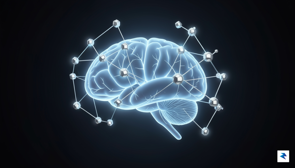 A conceptual digital illustration showing a glowing, translucent human brain&hellip;