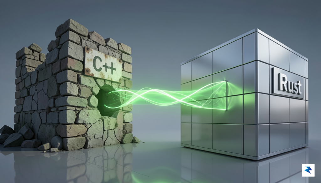 A conceptual illustration showing a digital bridge connecting a crumbling&hellip;
