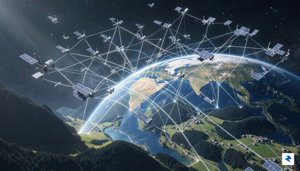 A wide-angle view of thousands of Starlink satellites orbiting Earth&hellip;