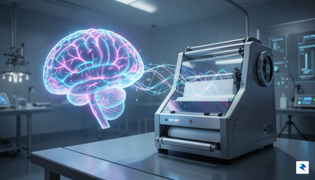 A conceptual digital illustration of a glowing human brain connected&hellip;
