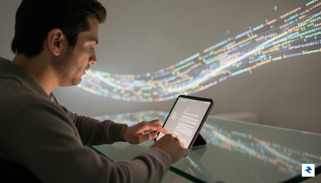 A person carefully reviewing text on a tablet, with AI-generated&hellip;