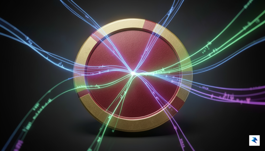 A conceptual digital visualization showing glowing lines of financial data&hellip;