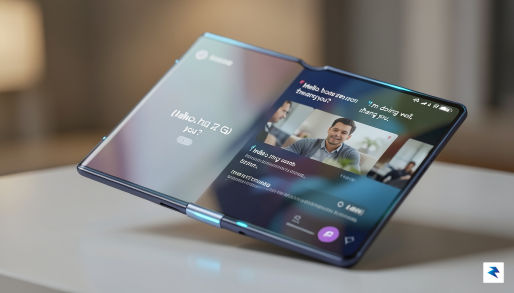 A sleek, futuristic close-up of a Samsung Galaxy Z Fold&hellip;