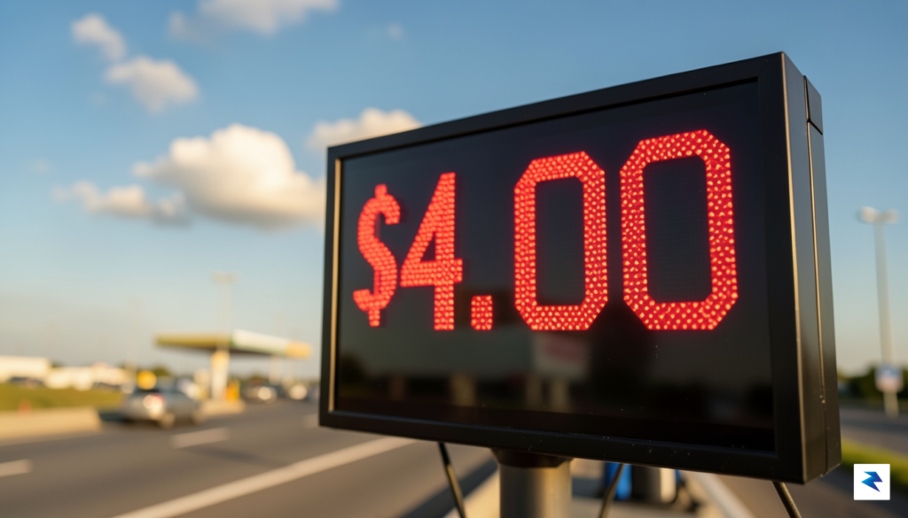 A close-up, high-definition photo of a digital gas station price&hellip;