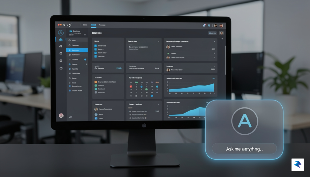 A sleek, modern Mac desktop interface showing a translucent AI…