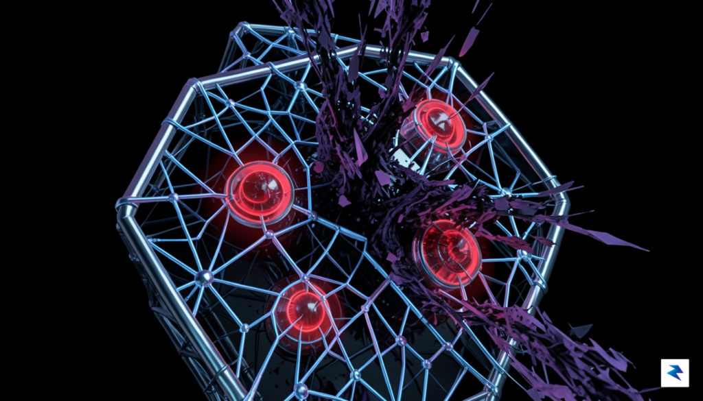 A digital visualization of a cracked kernel structure with glowing…