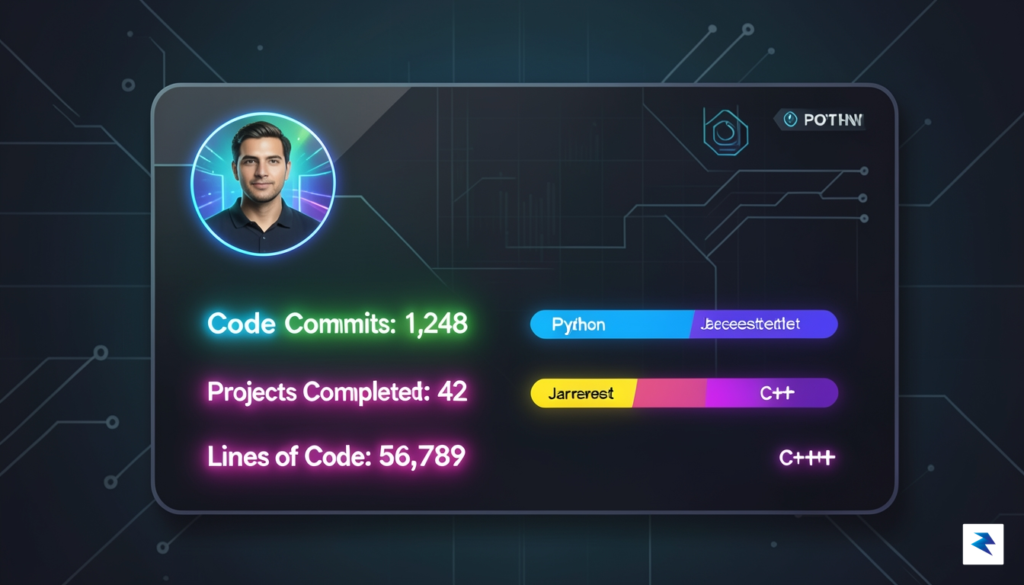 A vibrant, high-quality digital illustration of a sleek, modern developer…