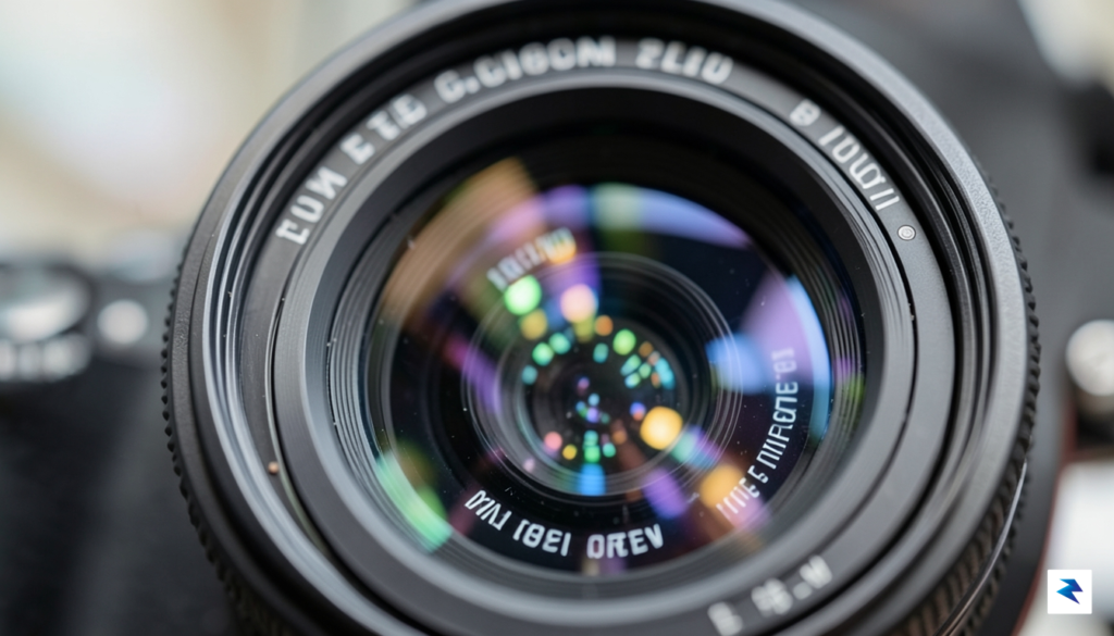 A close-up, high-detail macro shot of the camera lens and&hellip;