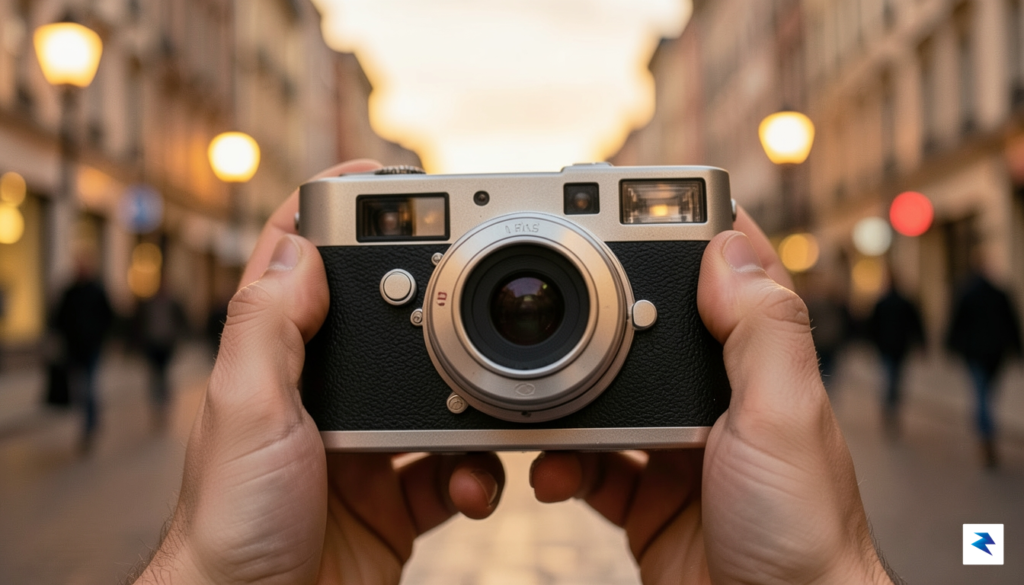 A close-up, high-quality shot of a retro-styled digital point-and-shoot camera&hellip;