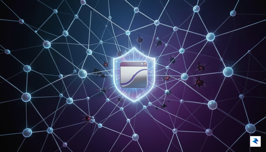 A conceptual digital visualization showing a complex web of interconnected…