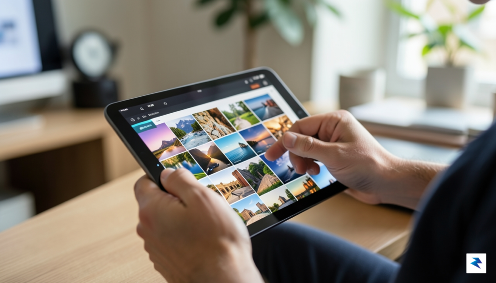 A high-quality, wide-angle shot showing a person interacting with a…