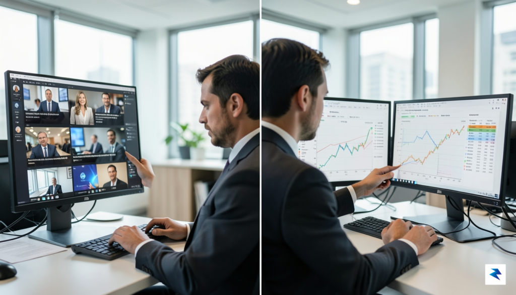 A split screen showing a professional quickly reviewing dynamic AI-generated&hellip;